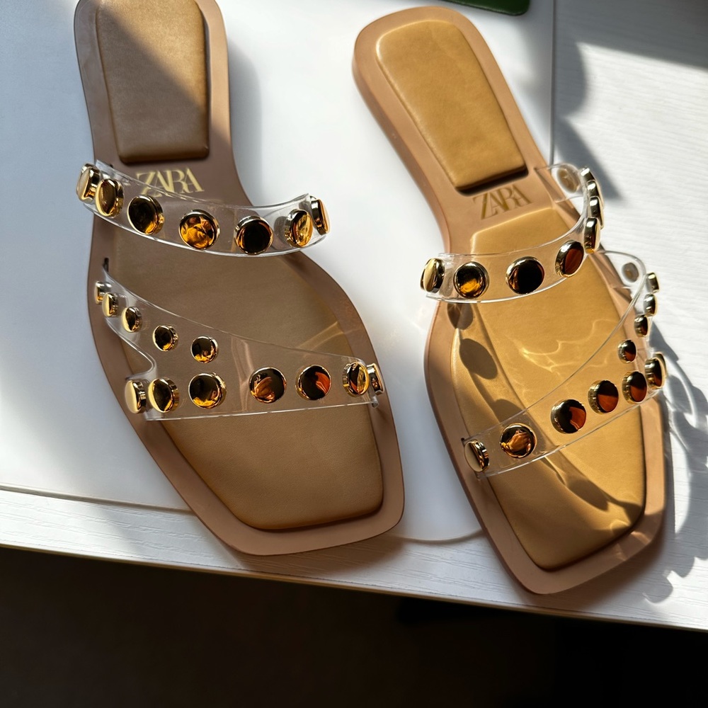 Zara Women’s Size 6.5 Slides Sandals Clear.  Never been used. Brand new.